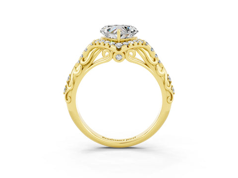 Yellow gold Heart Cut Moissanite Solitaire Ring with Hidden Halo and Pavé Band_15