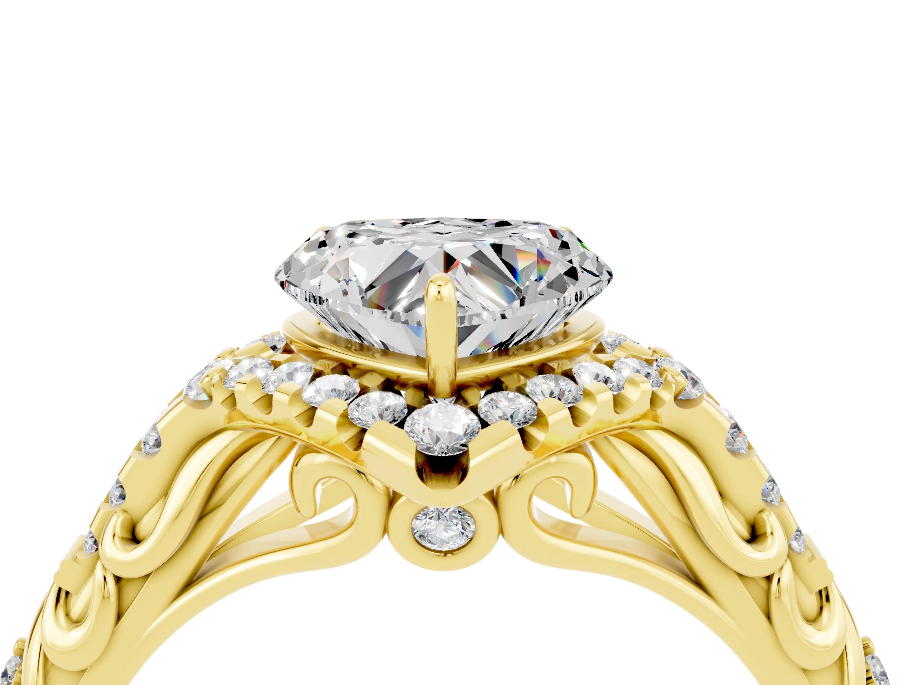 Yellow gold Heart Cut Moissanite Solitaire Ring with Hidden Halo and Pavé Band_16