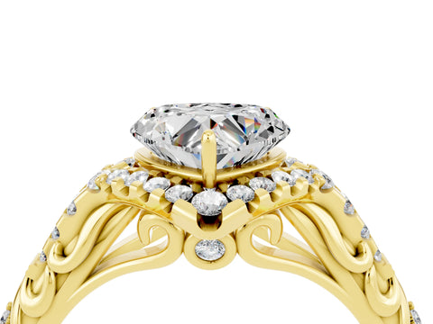 Yellow gold Heart Cut Moissanite Solitaire Ring with Hidden Halo and Pavé Band_16