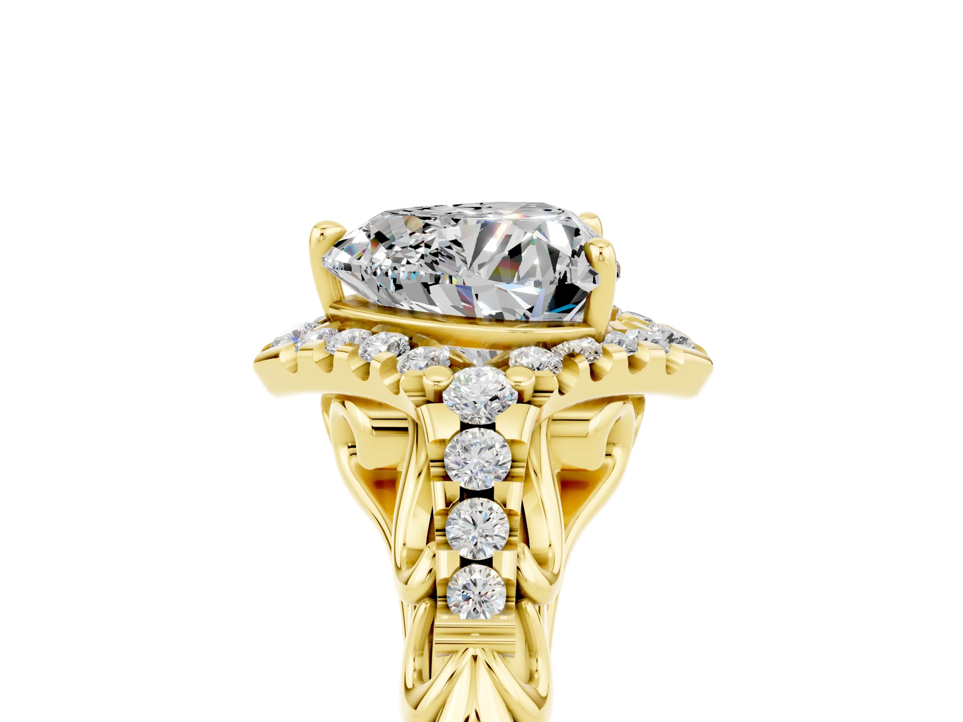 Yellow gold Heart Cut Moissanite Solitaire Ring with Hidden Halo and Pavé Band_17