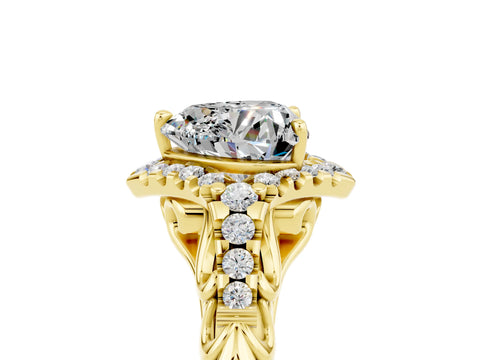 Yellow gold Heart Cut Moissanite Solitaire Ring with Hidden Halo and Pavé Band_17