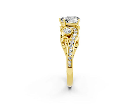 Yellow gold Heart Cut Moissanite Solitaire Ring with Milgrain Pavé Band and Four-Prong Setting_26