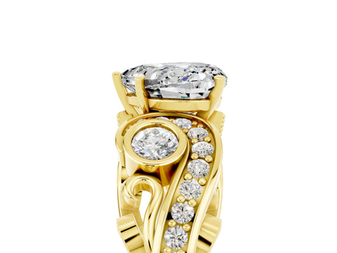 Yellow gold Heart Cut Moissanite Solitaire Ring with Milgrain Pavé Band and Four-Prong Setting_29
