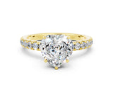 Yellow gold Heart Cut Moissanite Solitaire Ring with Pavé Accents and Four-Prong Setting