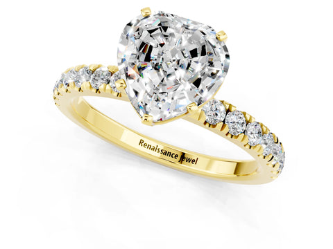 Yellow gold Heart Cut Moissanite Solitaire Ring with Pavé Accents and Four-Prong Setting_1