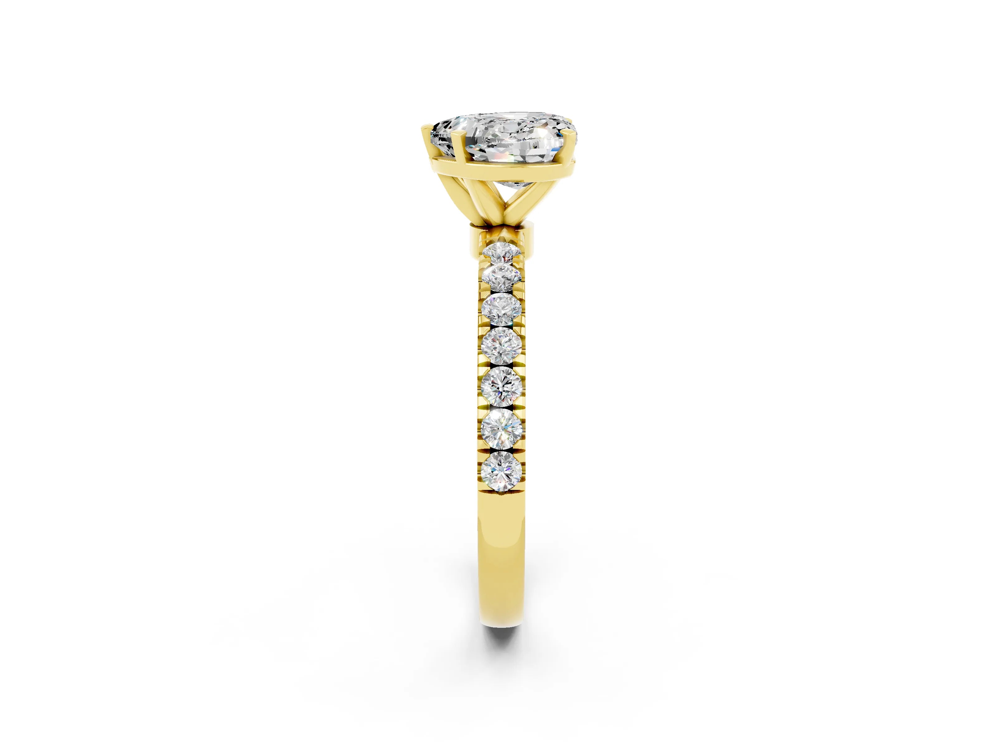 Yellow gold Heart Cut Moissanite Solitaire Ring with Pavé Accents and Four-Prong Setting_2