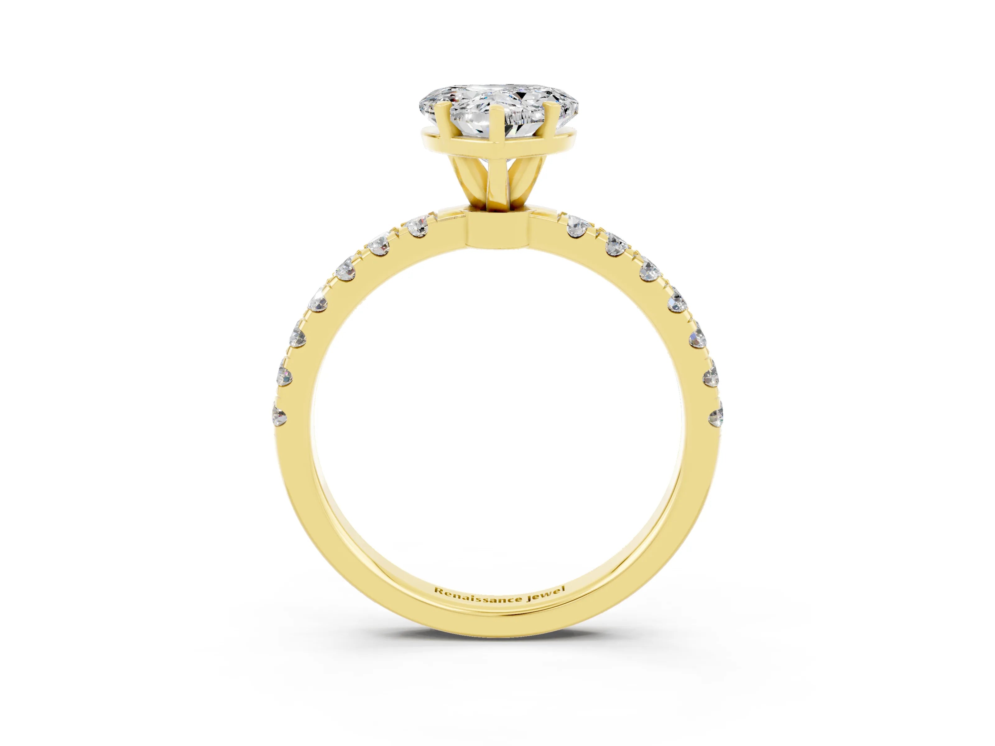 Yellow gold Heart Cut Moissanite Solitaire Ring with Pavé Accents and Four-Prong Setting_3