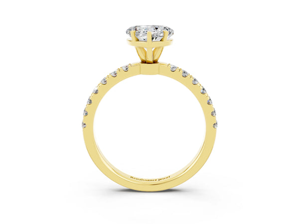 Yellow gold Heart Cut Moissanite Solitaire Ring with Pavé Accents and Four-Prong Setting