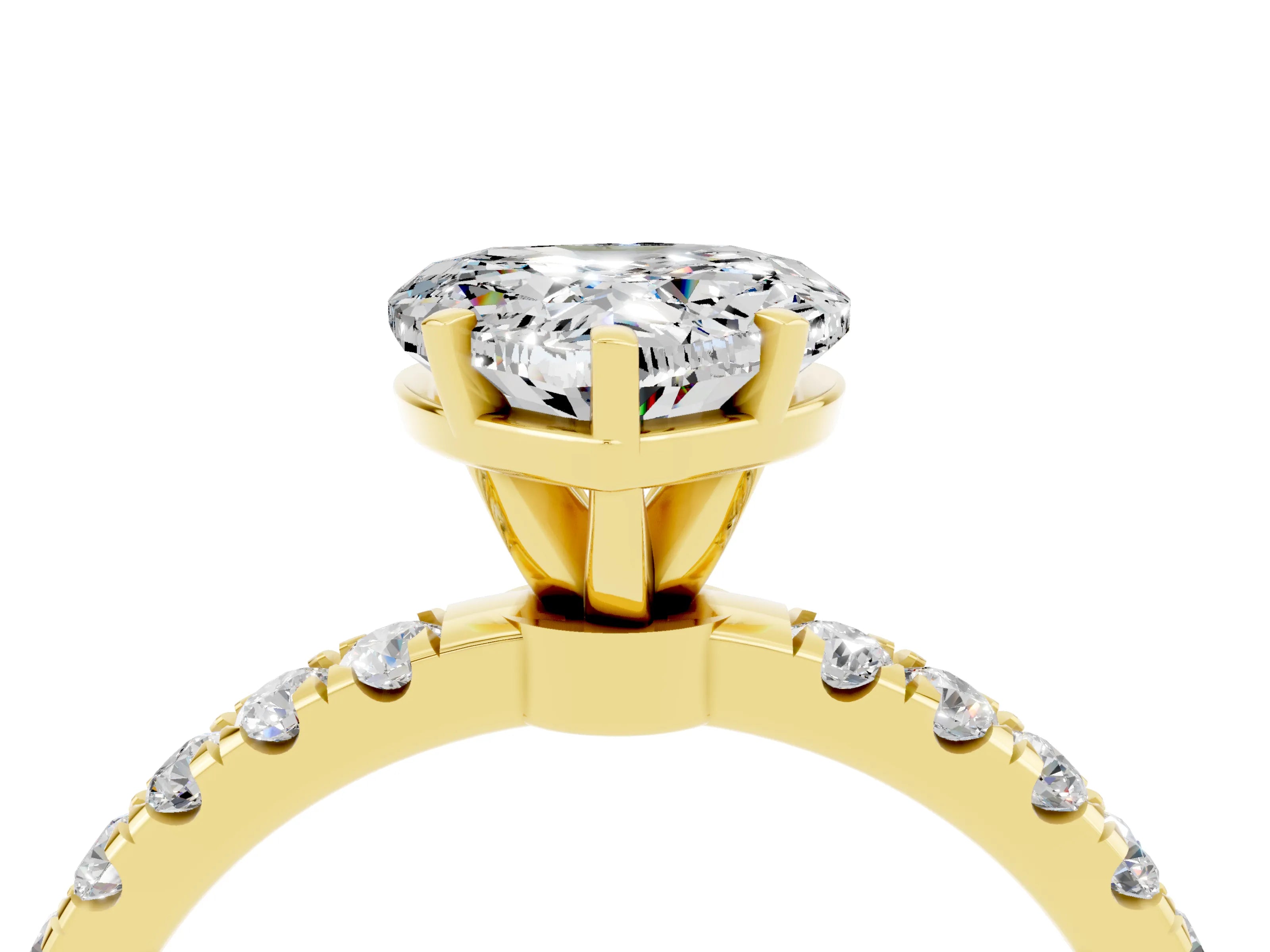 Yellow gold Heart Cut Moissanite Solitaire Ring with Pavé Accents and Four-Prong Setting_4
