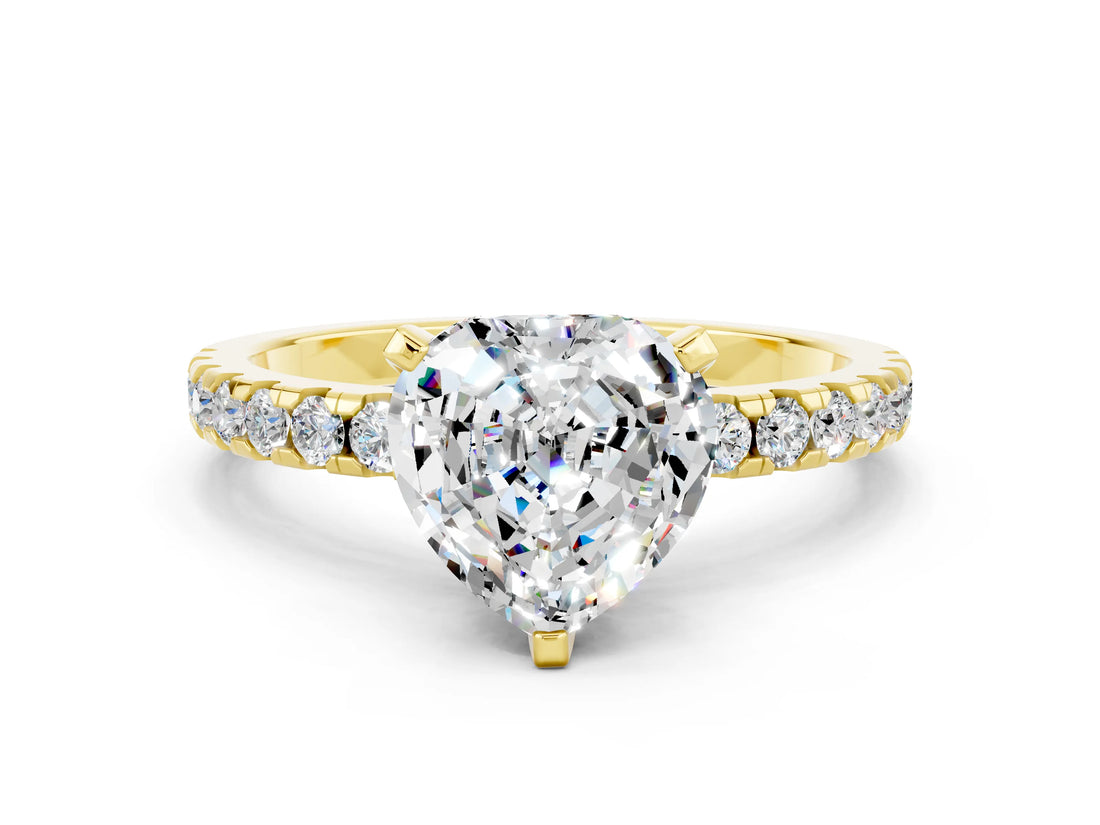 Yellow gold Heart Cut Moissanite Solitaire Ring with Pavé Band and Four-Prong Setting_24