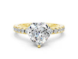 Yellow gold Heart Cut Moissanite Solitaire Ring with Pavé Band and Four-Prong Setting_24