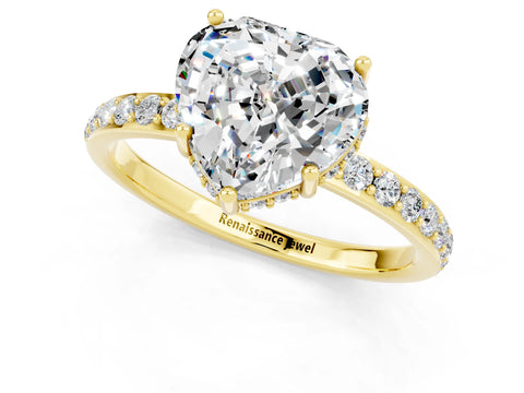Yellow gold Heart Cut Moissanite Solitaire Ring with Pavé Band and Hidden Halo_13