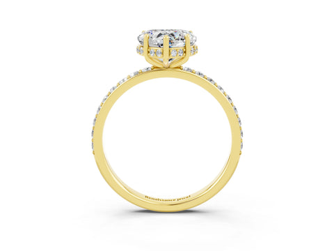 Yellow gold Heart Cut Moissanite Solitaire Ring with Pavé Band and Hidden Halo_15