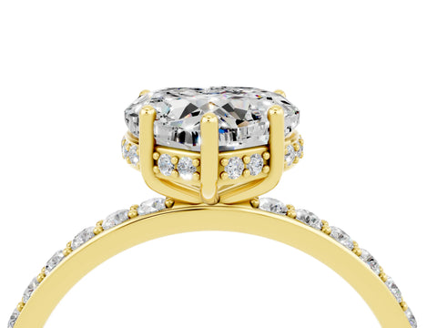 Yellow gold Heart Cut Moissanite Solitaire Ring with Pavé Band and Hidden Halo_16