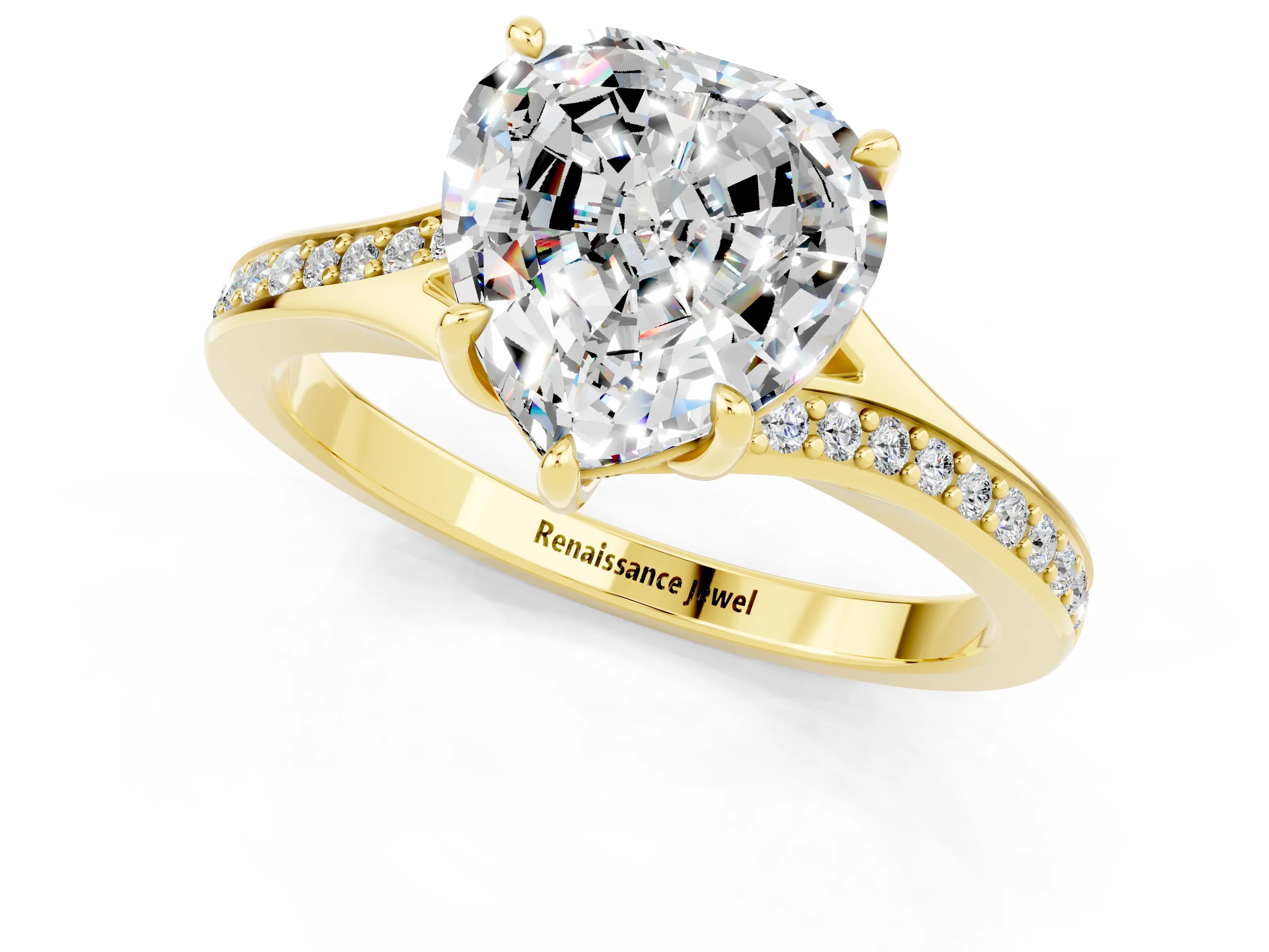 Yellow gold Heart Cut Moissanite Solitaire Ring with Pavé Band and Prong Setting_1