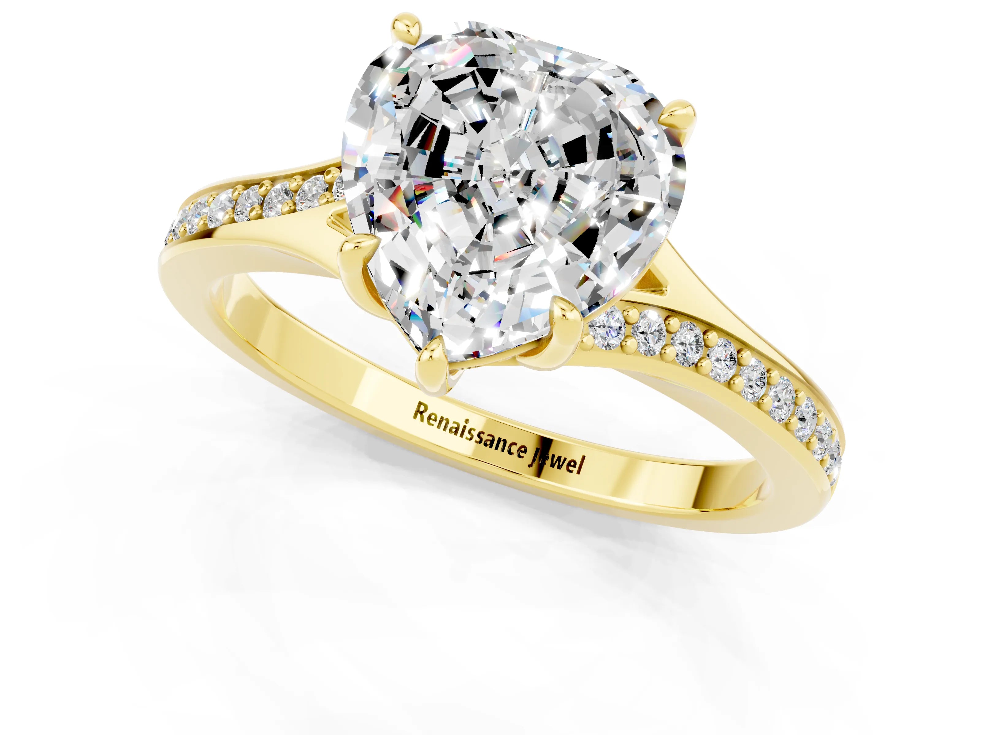 Yellow gold Heart Cut Moissanite Solitaire Ring with Pavé Band and Prong Setting_13