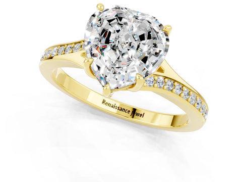 Yellow gold Heart Cut Moissanite Solitaire Ring with Pavé Band and Prong Setting_13