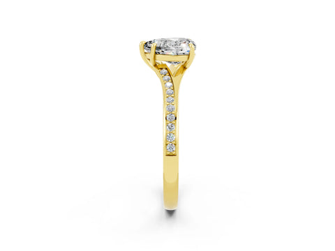 Yellow gold Heart Cut Moissanite Solitaire Ring with Pavé Band and Prong Setting_14