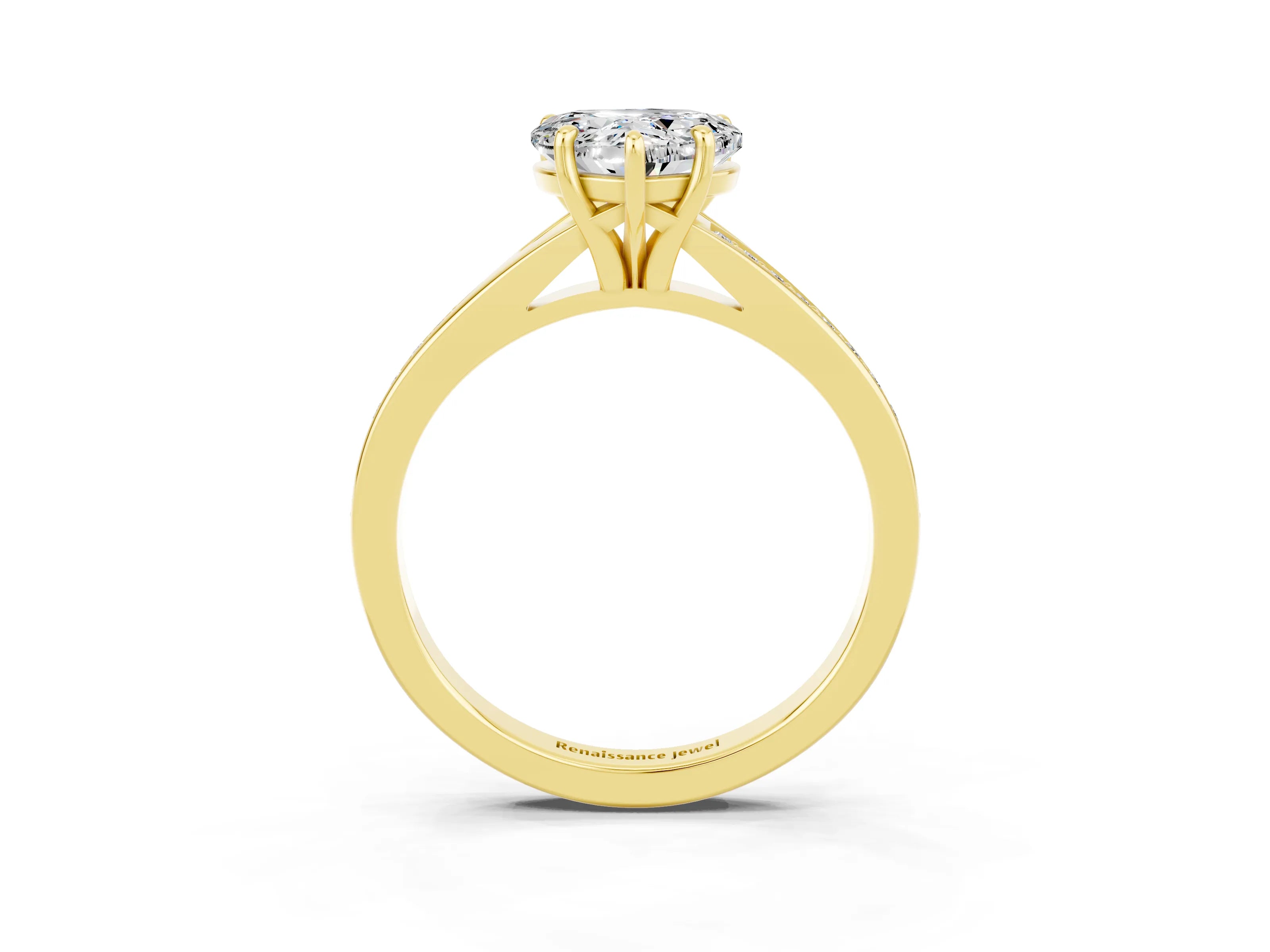 Yellow gold Heart Cut Moissanite Solitaire Ring with Pavé Band and Prong Setting_15