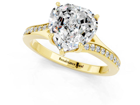 Yellow gold Heart Cut Moissanite Solitaire Ring with Pavé Band and Prong Setting_1