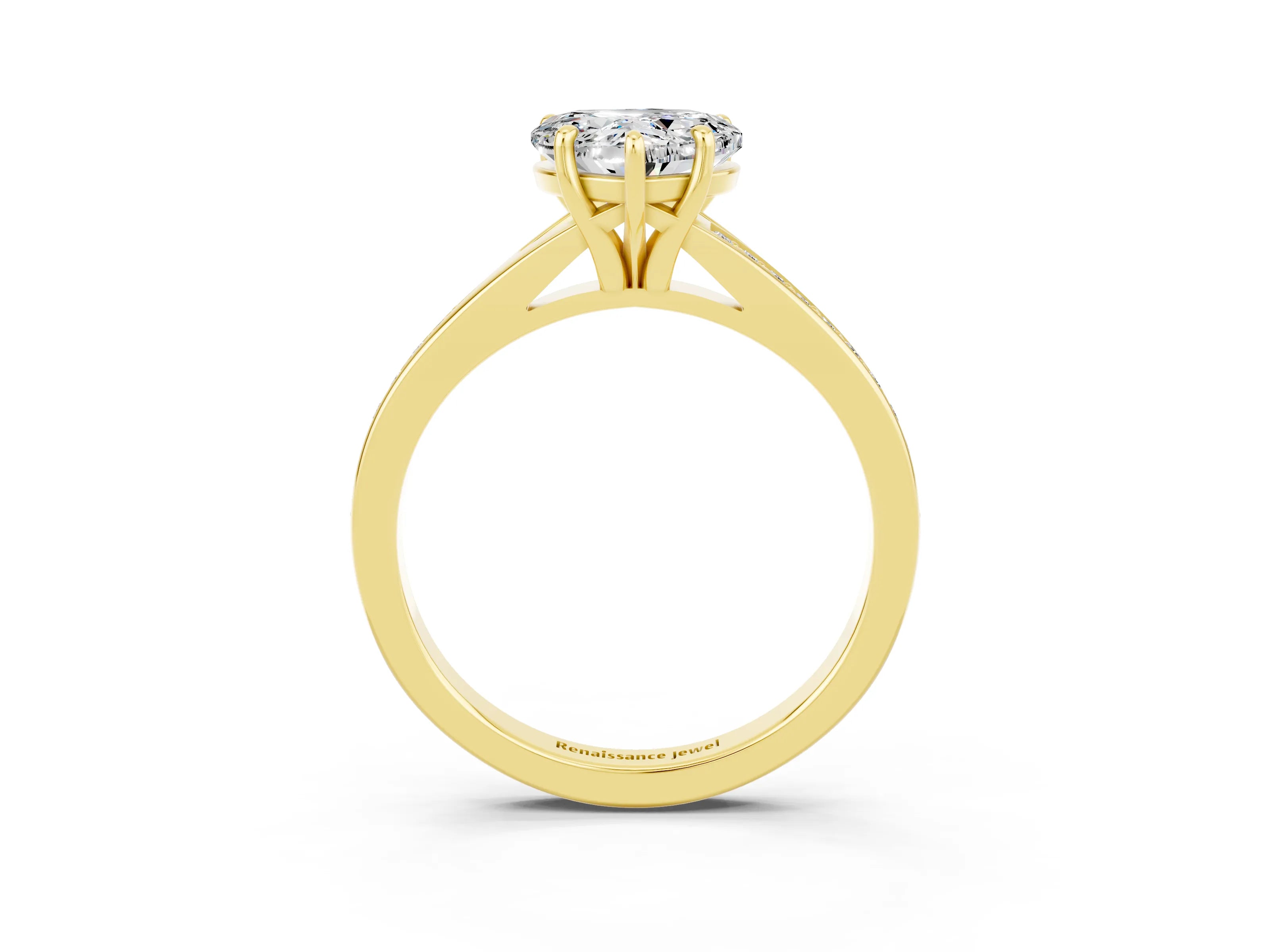 Yellow gold Heart Cut Moissanite Solitaire Ring with Pavé Band and Prong Setting_3