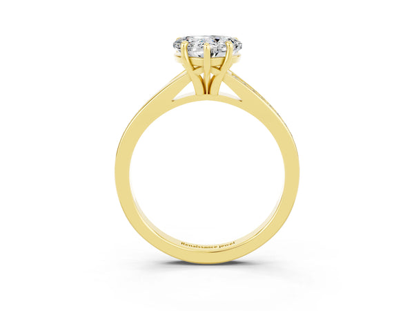Yellow gold Heart Cut Moissanite Solitaire Ring with Pavé Band and Prong Setting
