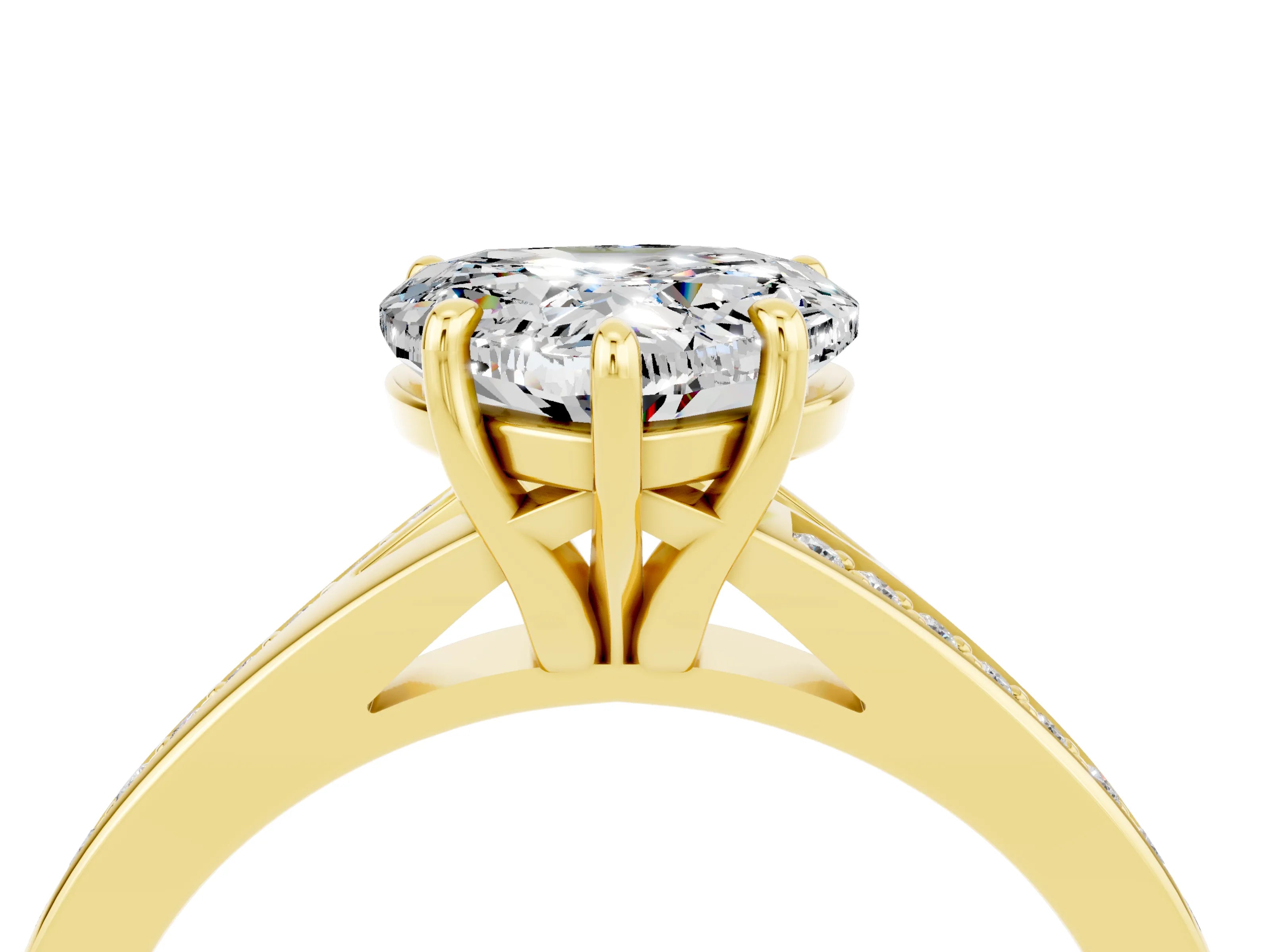 Yellow gold Heart Cut Moissanite Solitaire Ring with Pavé Band and Prong Setting_4