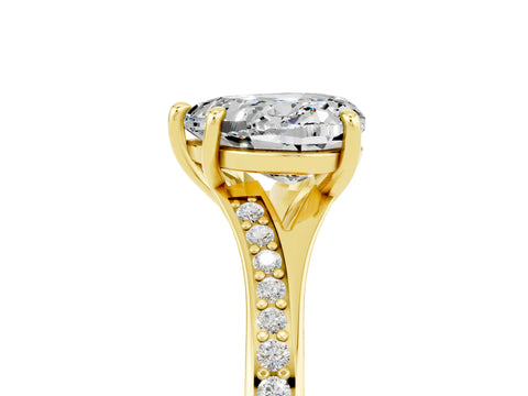 Yellow gold Heart Cut Moissanite Solitaire Ring with Pavé Band and Prong Setting_5