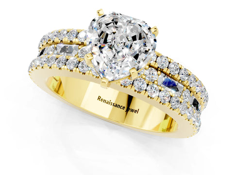 Yellow gold Heart Cut Moissanite Solitaire Ring with Pavé and Channel Set Band_1