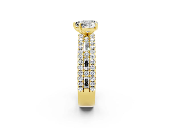 Yellow gold Heart Cut Moissanite Solitaire Ring with Pavé and Channel Set Band