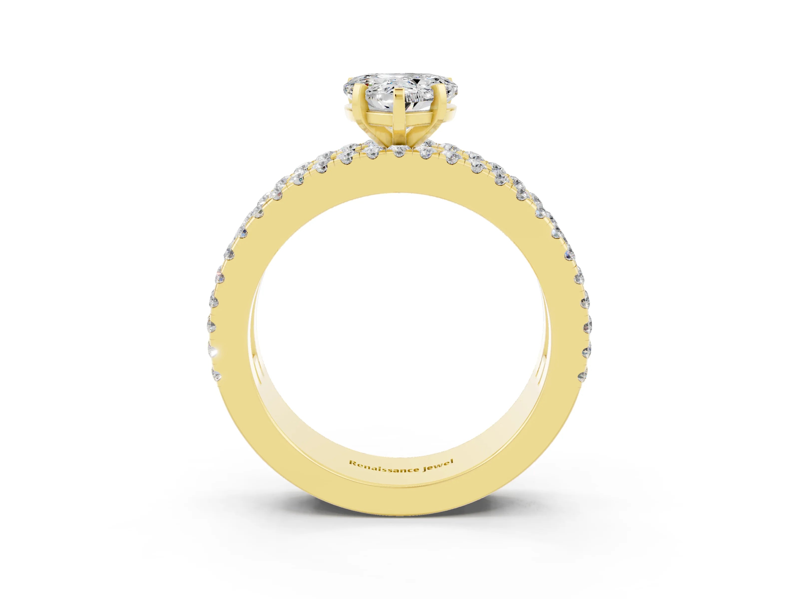 Yellow gold Heart Cut Moissanite Solitaire Ring with Pavé and Channel Set Band_3