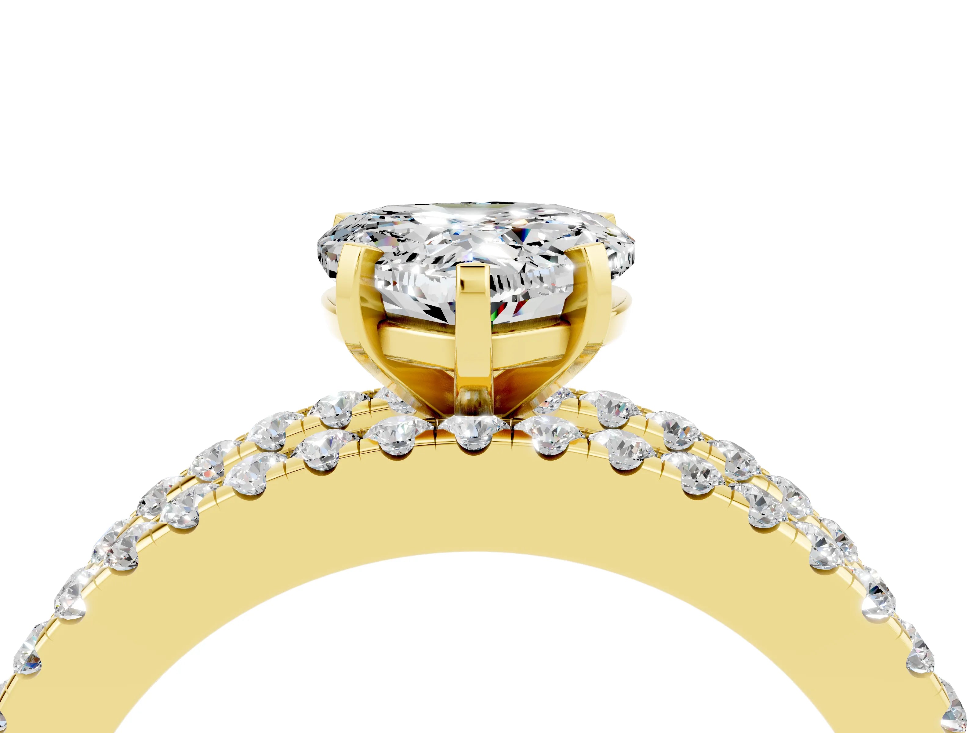 Yellow gold Heart Cut Moissanite Solitaire Ring with Pavé and Channel Set Band_4