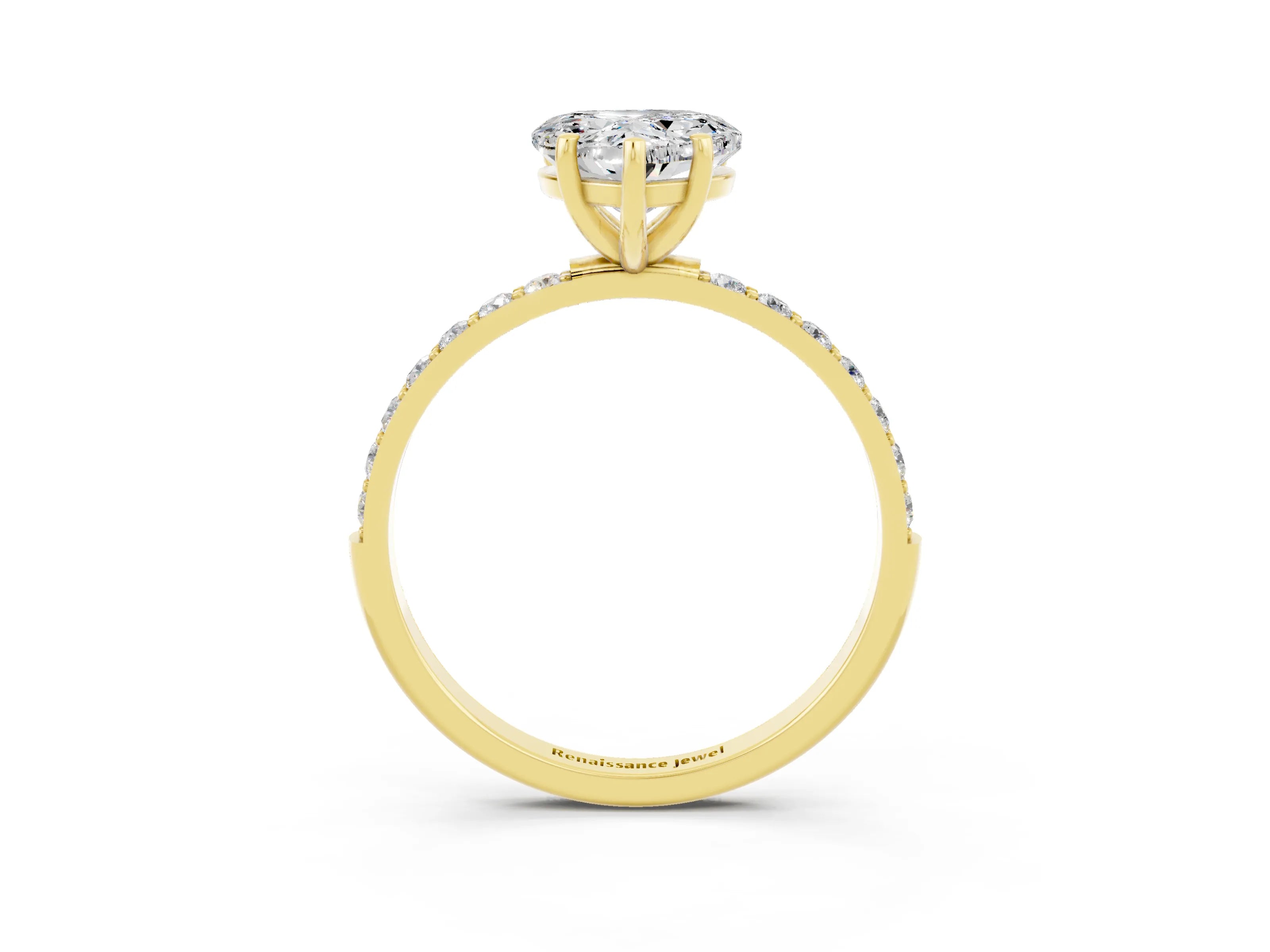 Yellow gold Heart Cut Moissanite Solitaire Ring with Pave Band and Four Prong Setting_15