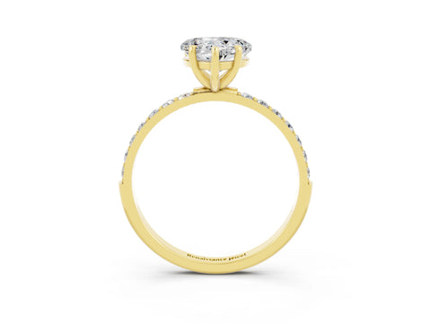 Yellow gold Heart Cut Moissanite Solitaire Ring with Pave Band and Four Prong Setting_15
