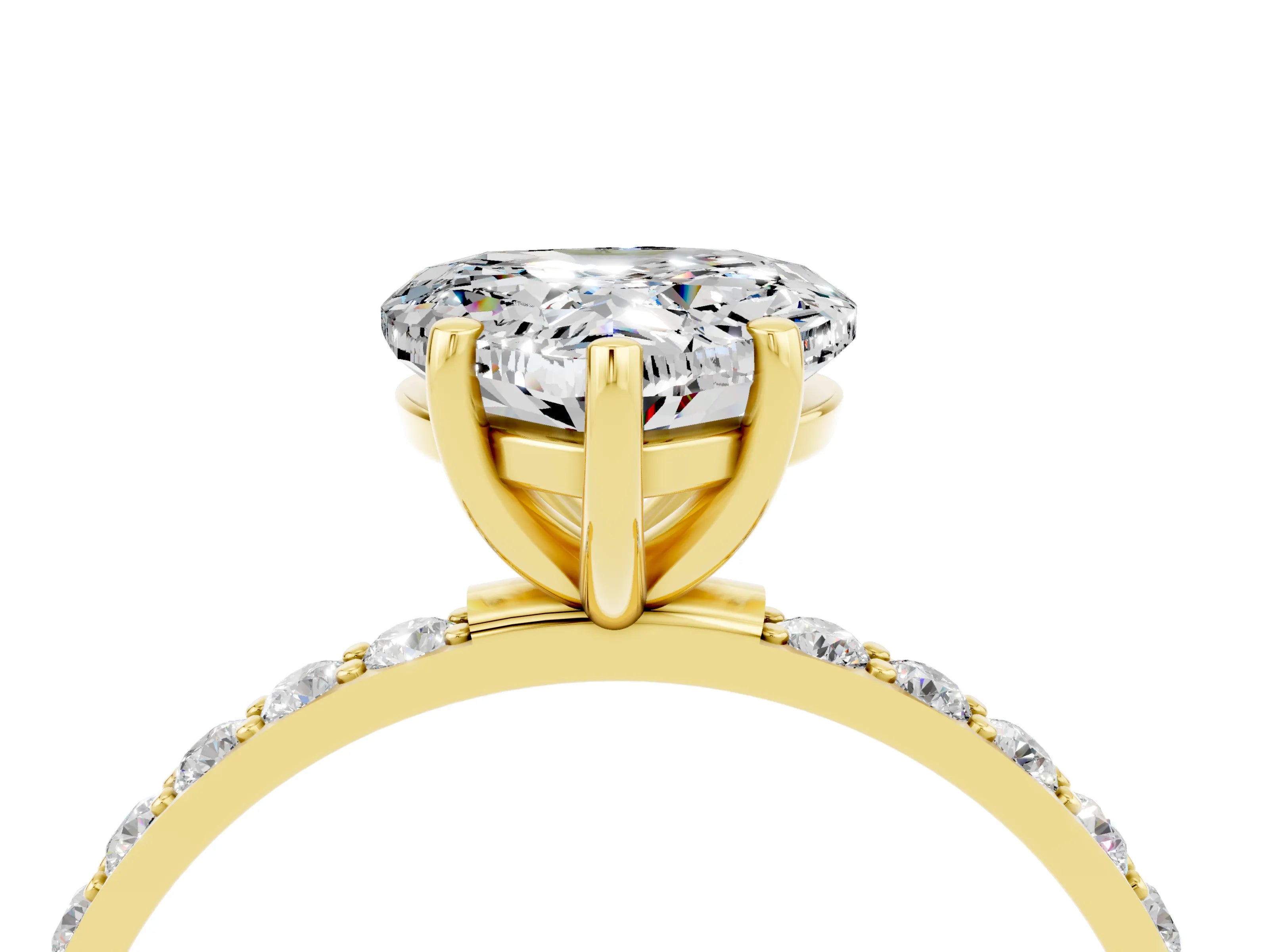 Yellow gold Heart Cut Moissanite Solitaire Ring with Pave Band and Four Prong Setting_16