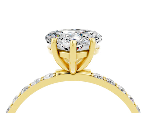 Yellow gold Heart Cut Moissanite Solitaire Ring with Pave Band and Four Prong Setting_16