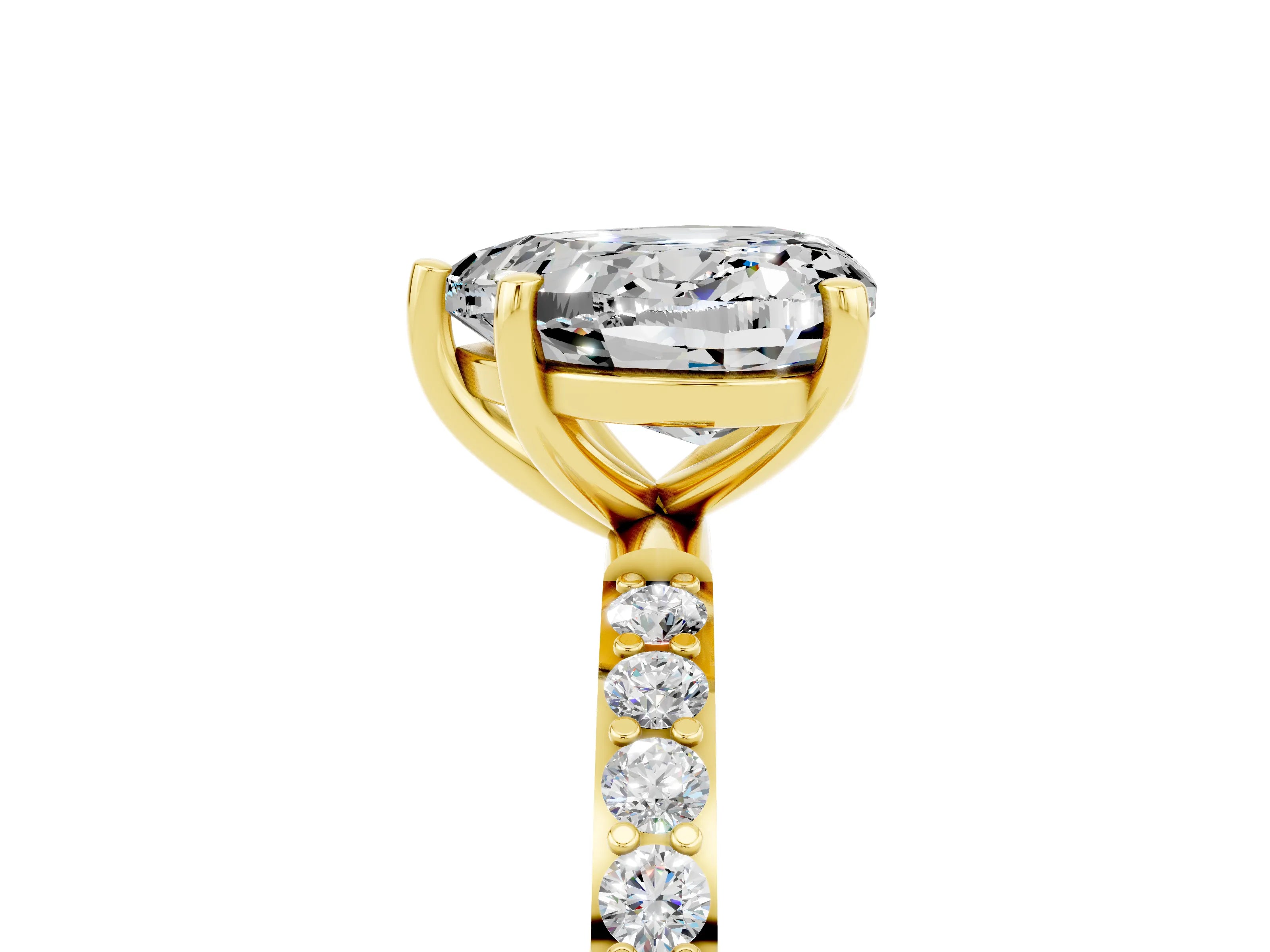 Yellow gold Heart Cut Moissanite Solitaire Ring with Pave Band and Four Prong Setting_17