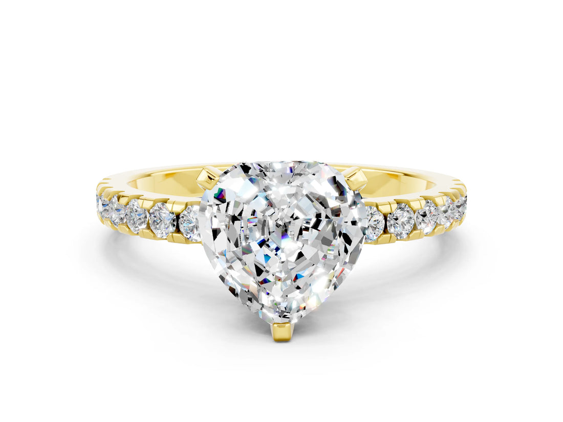 Yellow gold Heart Cut Moissanite Solitaire Ring with Round  Pavé Band and Four-Prong Setting_36