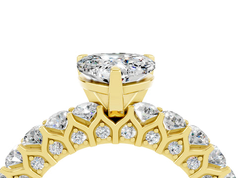 Yellow gold Heart Cut Moissanite Solitaire Ring with Shared Prong Pavé Band and Four-Prong Setting_16