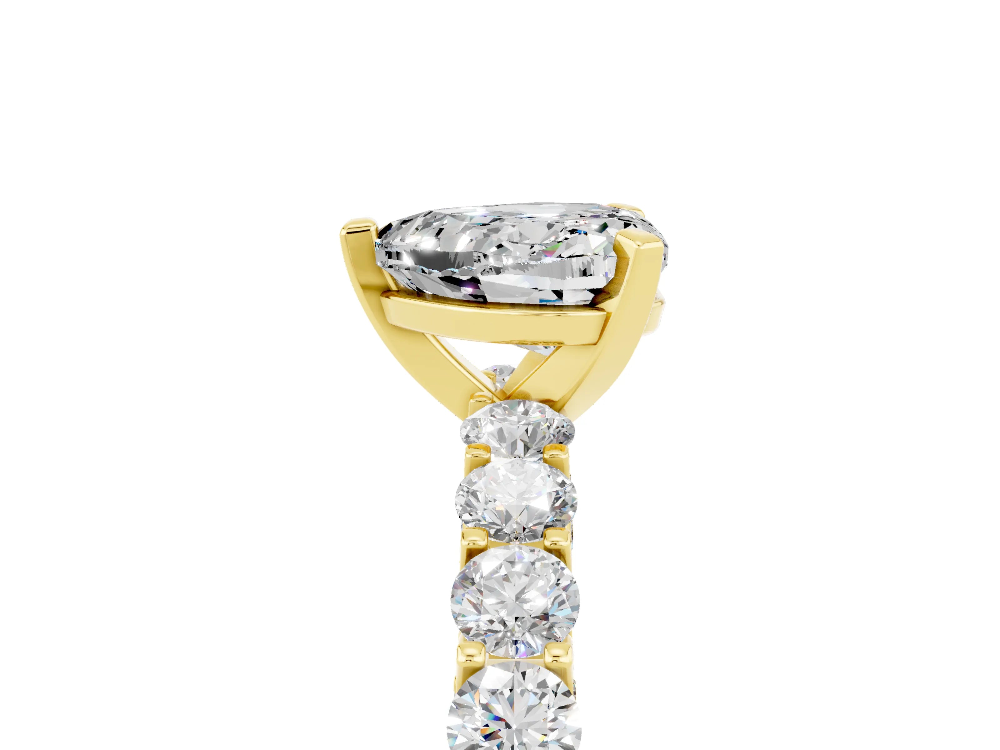 Yellow gold Heart Cut Moissanite Solitaire Ring with Shared Prong Pavé Band and Four-Prong Setting_17