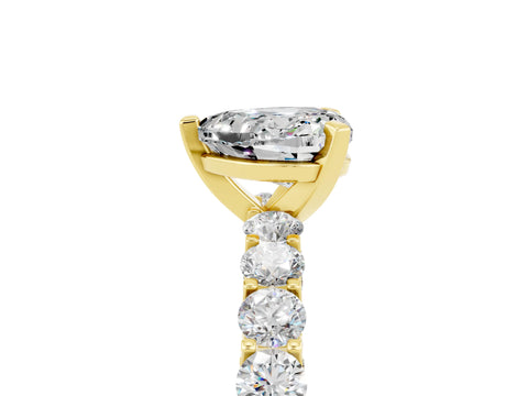 Yellow gold Heart Cut Moissanite Solitaire Ring with Shared Prong Pavé Band and Four-Prong Setting_17