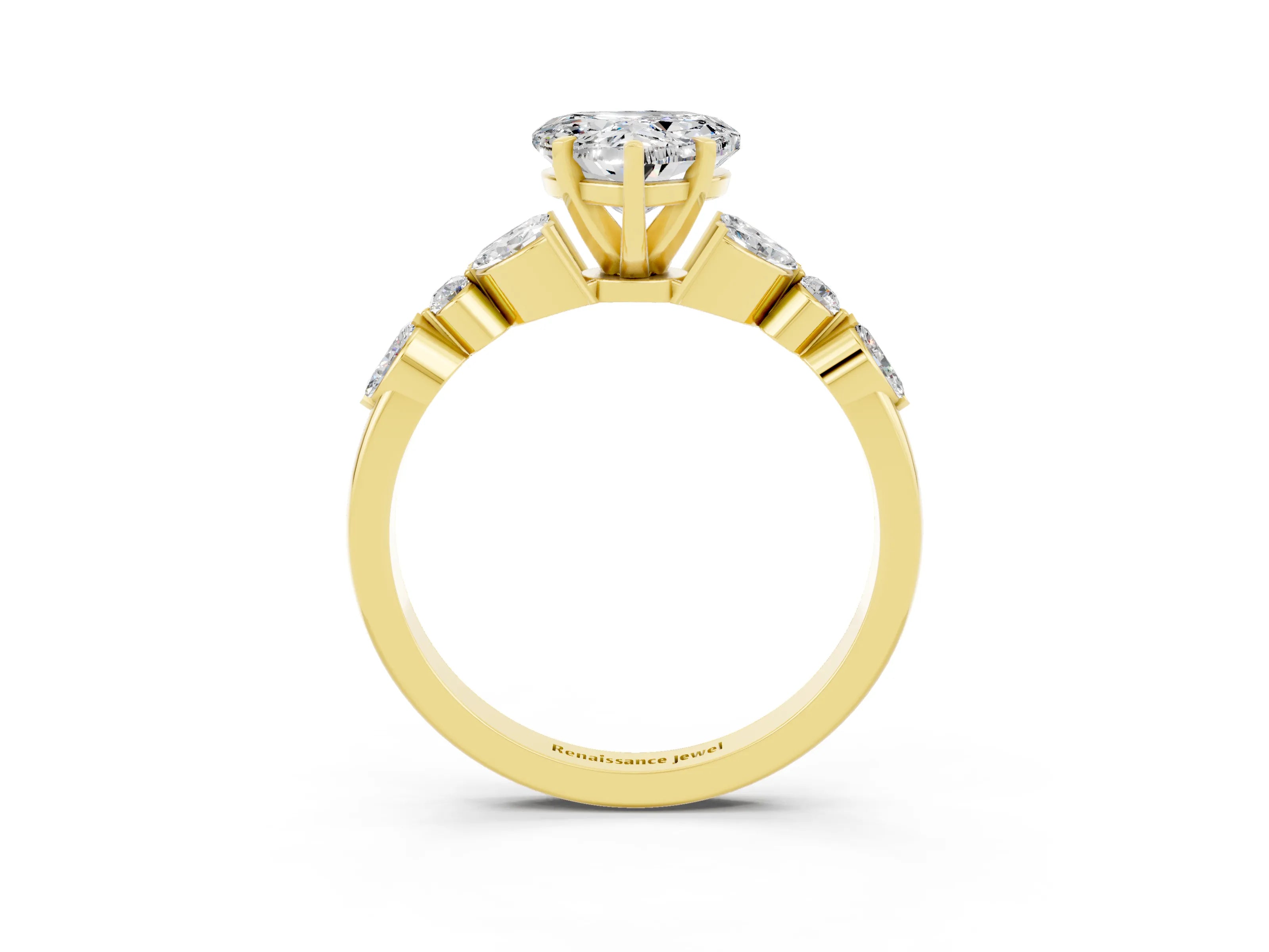 Yellow gold Heart Cut Moissanite Solitaire Ring with Side Stones and Four-Prong Setting_15