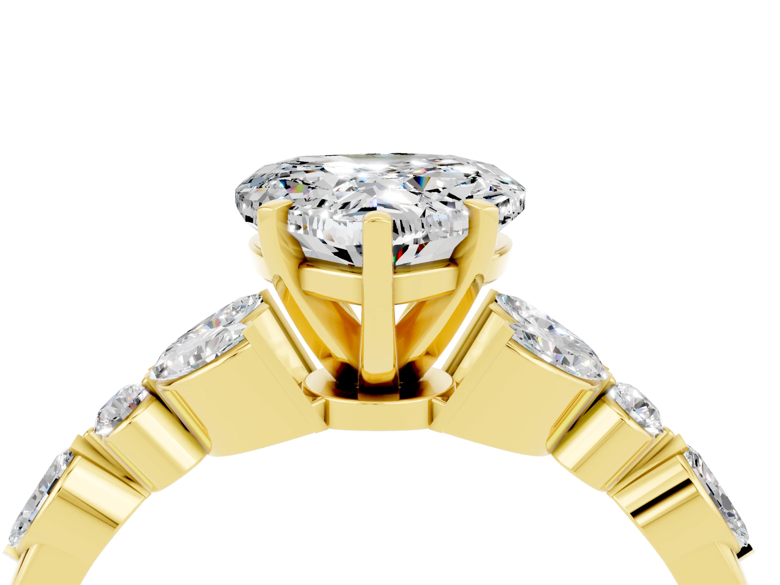 Yellow gold Heart Cut Moissanite Solitaire Ring with Side Stones and Four-Prong Setting_16