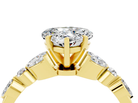 Yellow gold Heart Cut Moissanite Solitaire Ring with Side Stones and Four-Prong Setting_16