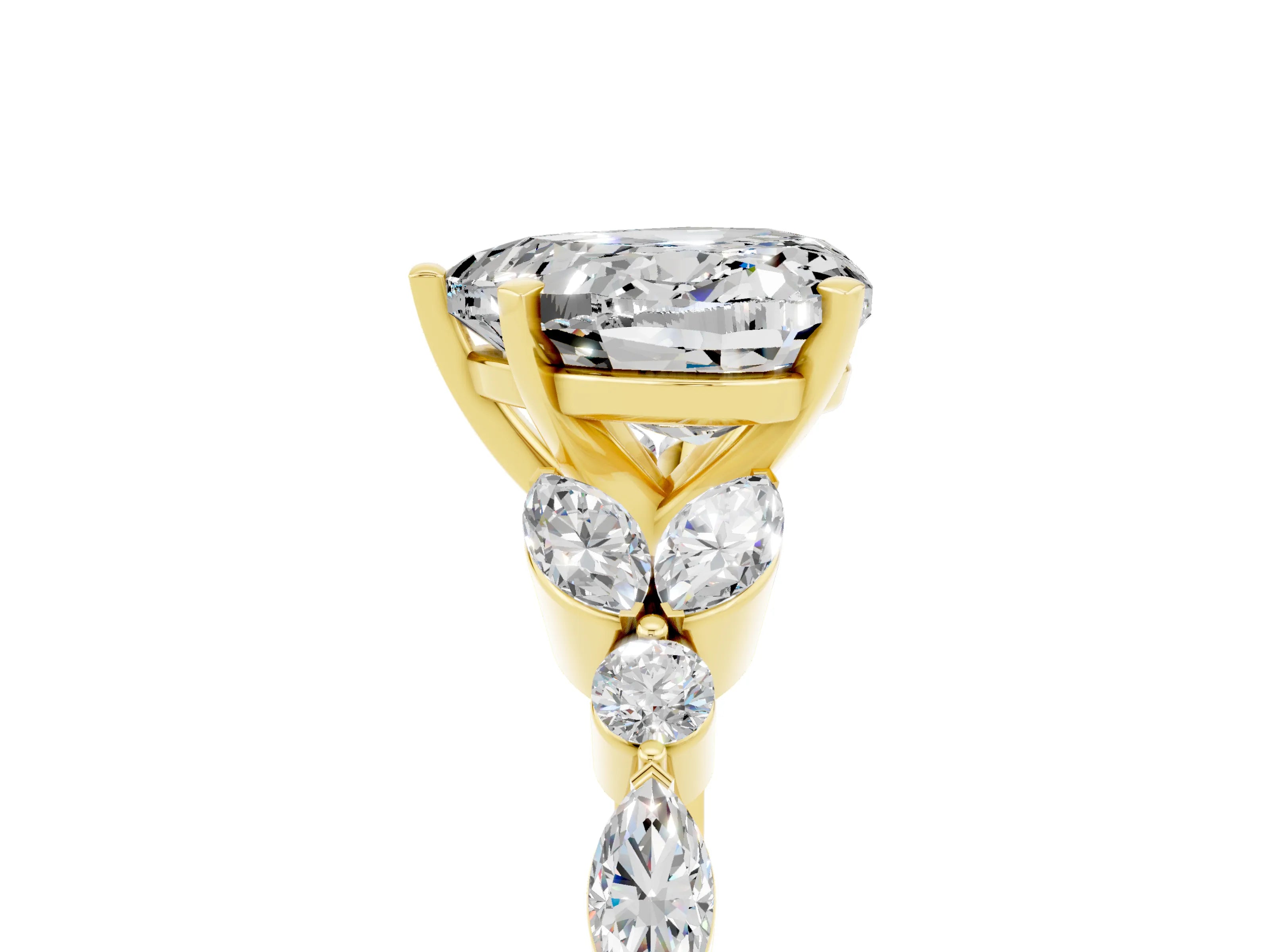 Yellow gold Heart Cut Moissanite Solitaire Ring with Side Stones and Four-Prong Setting_17