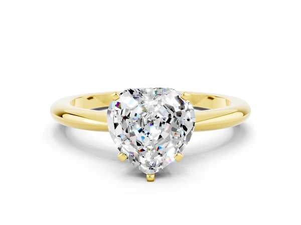 Yellow gold Heart Cut Moissanite Solitaire Ring with Six-Prong Setting and Classic Band