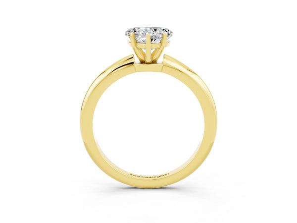 Yellow gold Heart Cut Moissanite Solitaire Ring with Six-Prong Setting and Classic Band