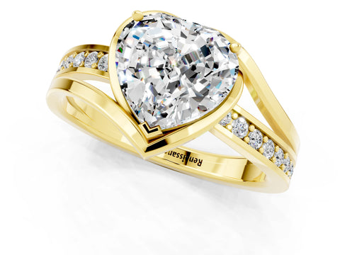 Yellow gold Heart Cut Moissanite Solitaire Ring with Split Shank and Prong Setting_1
