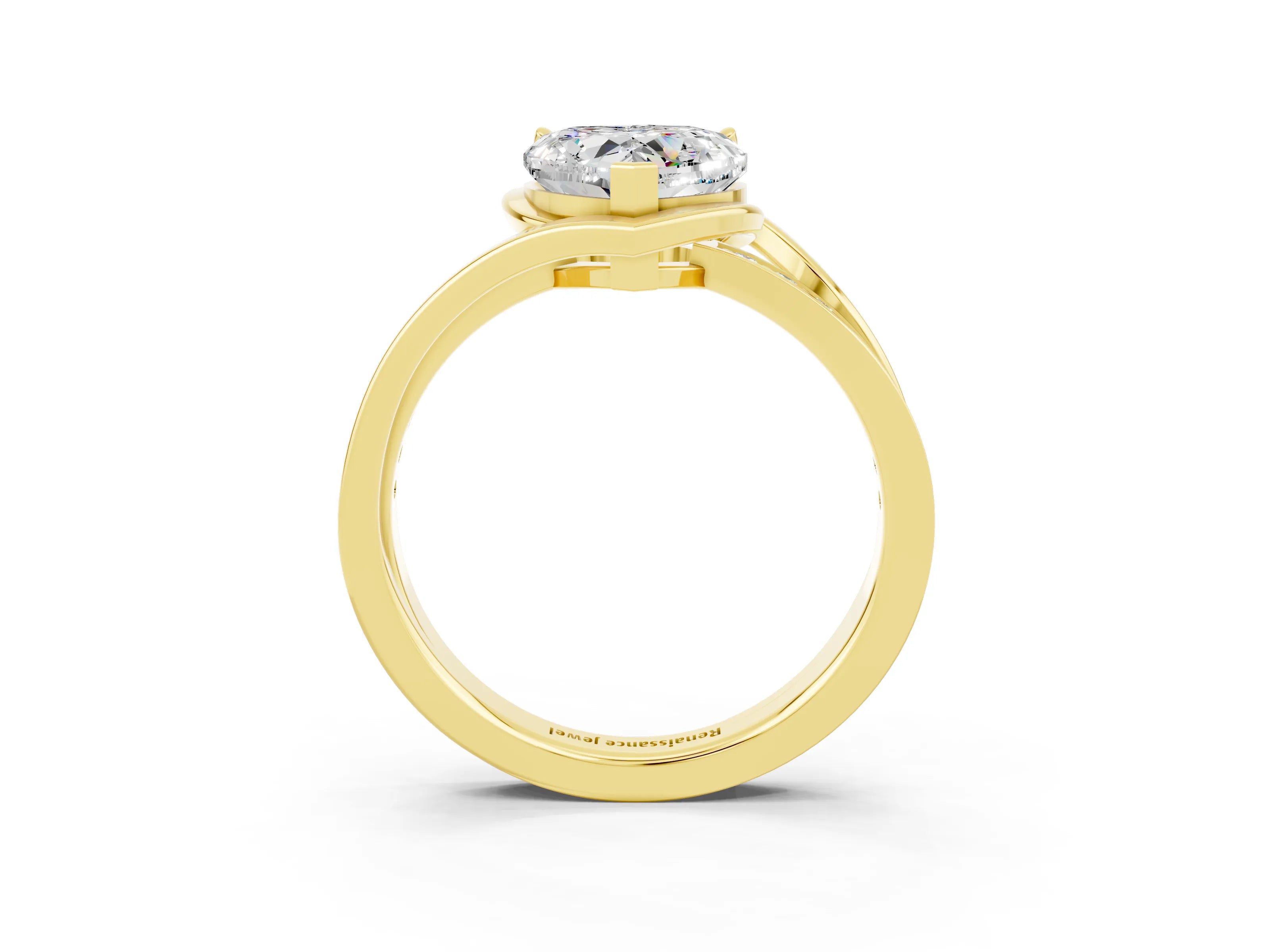 Yellow gold Heart Cut Moissanite Solitaire Ring with Split Shank and Prong Setting_3