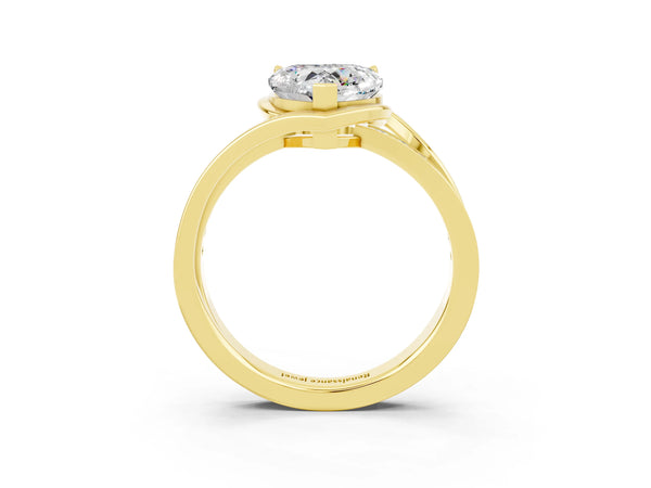Yellow gold Heart Cut Moissanite Solitaire Ring with Split Shank and Prong Setting